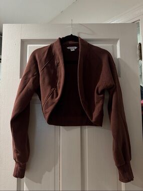 Athleta Women's Cropped Open-Front Cardigan Jacket in Deep Brown